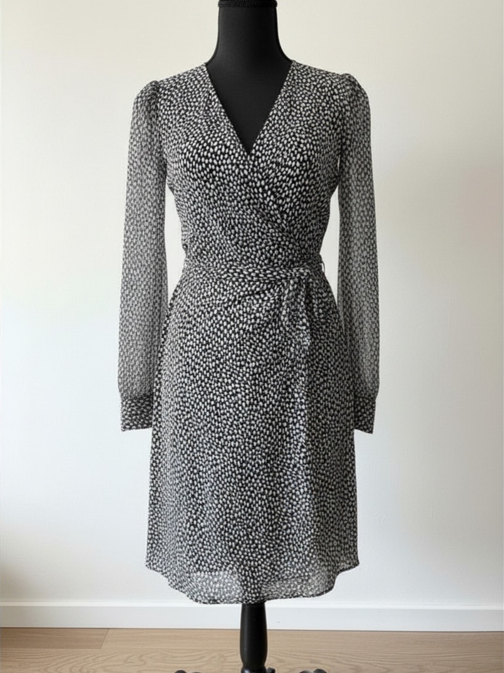 Diane Von Furstenberg Black and White Midi Wrap Dress